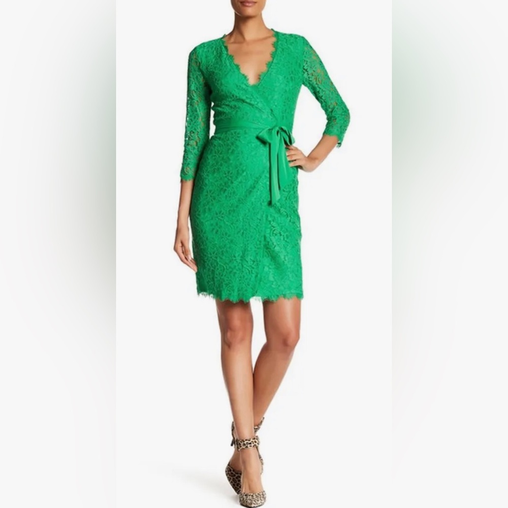 Diane von furstenberg green wrap dress 12